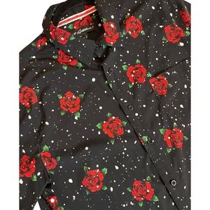 Just Attitude Rose Short-Sleeve Button-Up Shirt Rockabilly Black/red Sz L‎ Large